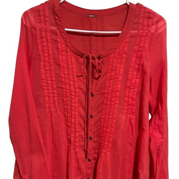 Free People- Sisters of the Moon Coral Boho Blouse High Low, Size Small - Picture 5 of 11